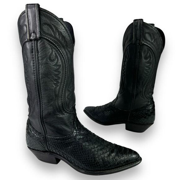 Code West Dan Post Vintage Western Cowgirl Boot Black Python Snakeskin Snake 6 M - Picture 1 of 12